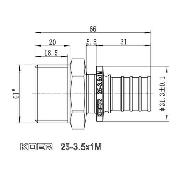 Перехідник з ЗР Koer KA.A10M-25 - 25(3.5mm) x 1"M Перехідник з ЗР Koer KA.A10M-25 - 25(3.5mm) x 1"M
