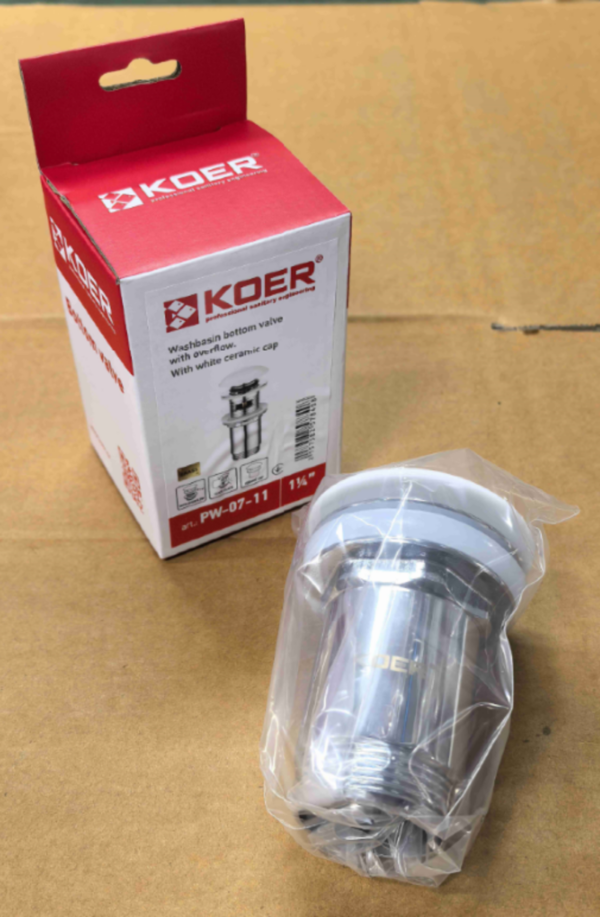 Донний клапан для раковини з переливом KOER PW-07-11 автоматичний 1 1/4'' Донний клапан для раковини з переливом KOER PW-07-11 автоматичний 1 1/4''