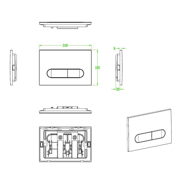 Панель змиву KOER KT-0608-01 240x160x10mm пластикова, кнопка закруглена (колір хром) Панель змиву KOER KT-0608-01 240x160x10mm пластикова, кнопка закруглена (колір хром)