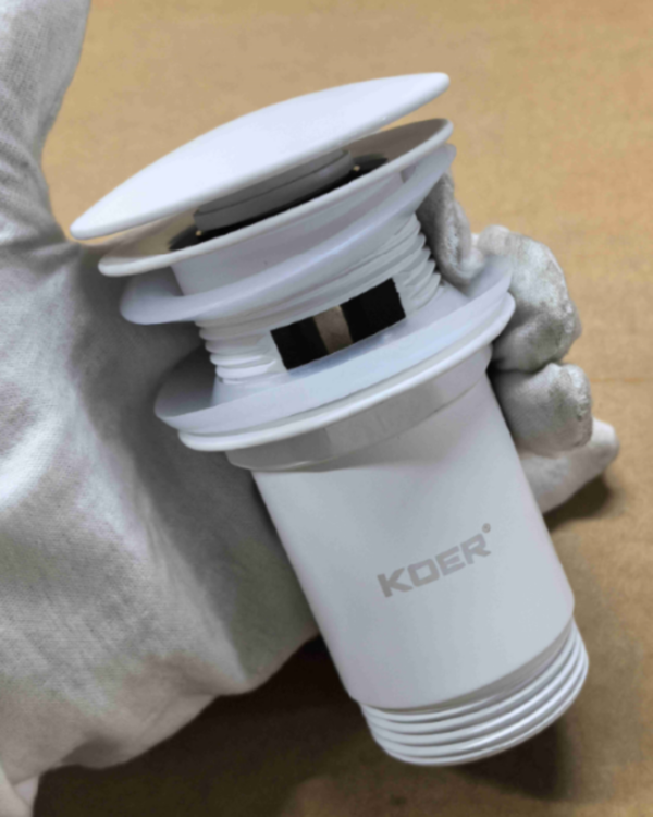 Донний клапан для раковини з переливом KOER PW-07-03 автоматичний (Click-Clack) (Колір білий) 1 1/4'' Донний клапан для раковини з переливом KOER PW-07-03 автоматичний (Click-Clack) (Колір білий) 1 1/4''