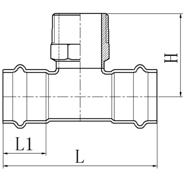 Трійник дворозтрубний ЗР KOER KQ.T1806M PRESS-INOX AISI 304 18x1/2"x18