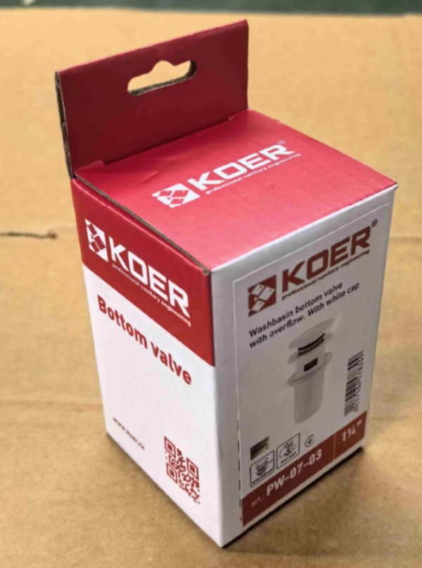 Донний клапан для раковини з переливом KOER PW-07-03 автоматичний (Click-Clack) (Колір білий) 1 1/4'' Донний клапан для раковини з переливом KOER PW-07-03 автоматичний (Click-Clack) (Колір білий) 1 1/4''