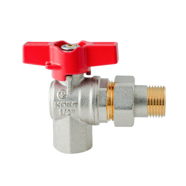 Кран з американкою кутовий KOER EXTREME KE.228-15 - 1/2" ручка "метелик" червона Кран з американкою кутовий KOER EXTREME KE.228-15 - 1/2" ручка "метелик" червона
