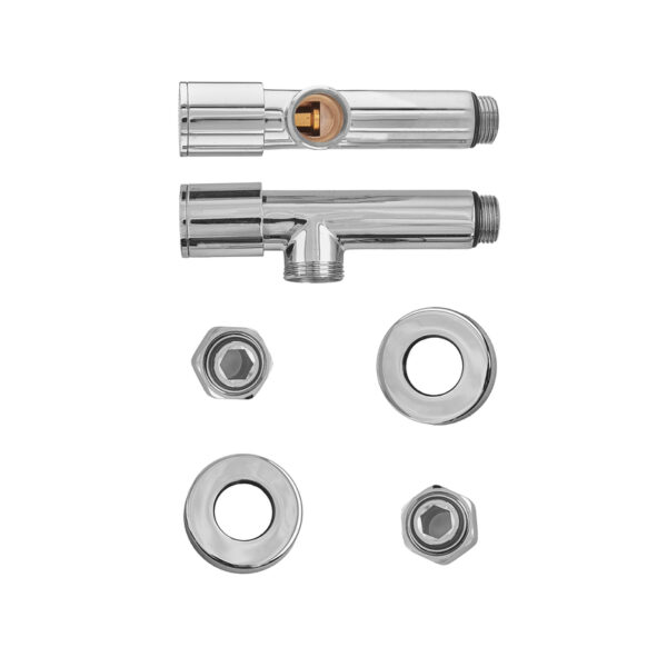 Комплект кранів рушникосушарки кутовий M1/2''xM1/2'' подовжений хромований KOER KR.SET.533 Комплект кранів рушникосушарки кутовий M1/2''xM1/2'' подовжений хромований KOER KR.SET.533