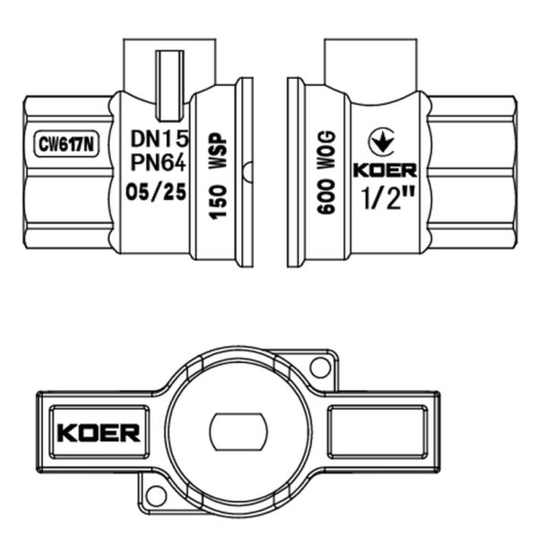 Кран кульовий ГГМ KOER EXTREME KE.217-15 - 1/2" FF ручка "метелик" червона