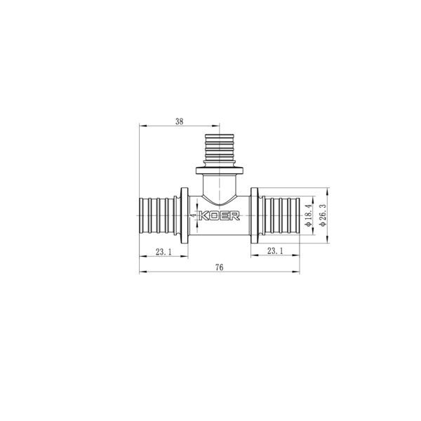 Трійник перехідний Koer KA.T20-16-20 - 20(2.8mm) x 16(2.2mm) x 20(2.8mm)