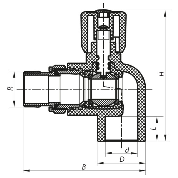 Кран радіаторний 25x3/4 кутовий PPR Koer K0158.PRO