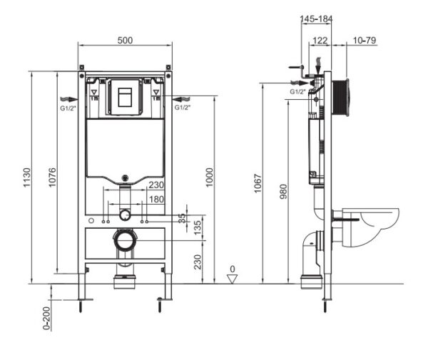 Інсталяція для підвісного унітазу KOER KT-0504-01 500x126x1150mm з панеллю змиву KT-0607-01 хром Інсталяція для підвісного унітазу KOER KT-0504-01 500x126x1150mm з панеллю змиву KT-0607-01 хром
