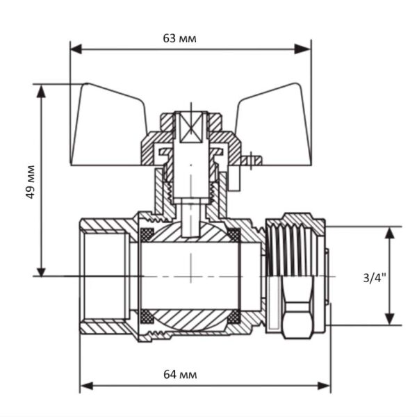Кран кульовий KOER KR.351 - 20x3/4М WING