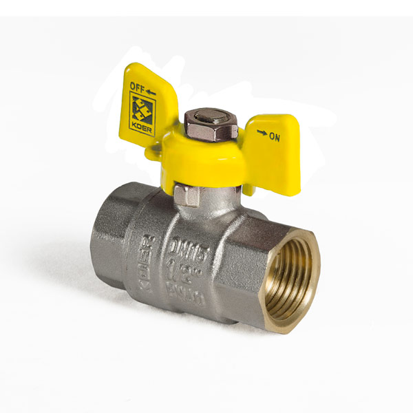 Кран кульовий KOER KR.217.G - 1/2" FF ГГМ YELLOW, ручка "метелик" жовта