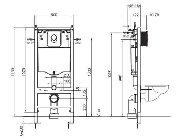 Інсталяція для підвісного унітазу KOER KT-0407 500x126x1150mm (без панелі змиву)