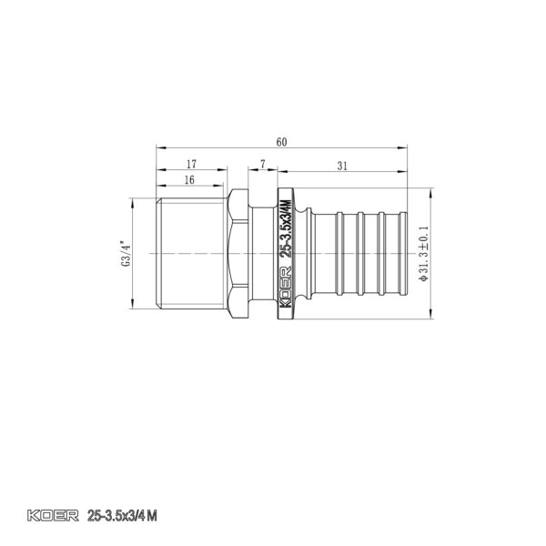 Перехідник з ЗР Koer KA.A08M-25 - 25(3.5mm) x 3/4"M Перехідник з ЗР Koer KA.A08M-25 - 25(3.5mm) x 3/4"M