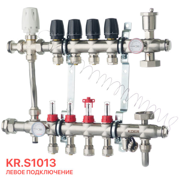 Колектор зі вбудованим змішув. вузлом KOER KR.S1013-4 1 "х4 SUS304 і євроконусами 3 / 4-16 Колектор зі вбудованим змішув. вузлом KOER KR.S1013-4 1 "х4 SUS304 і євроконусами 3 / 4-16