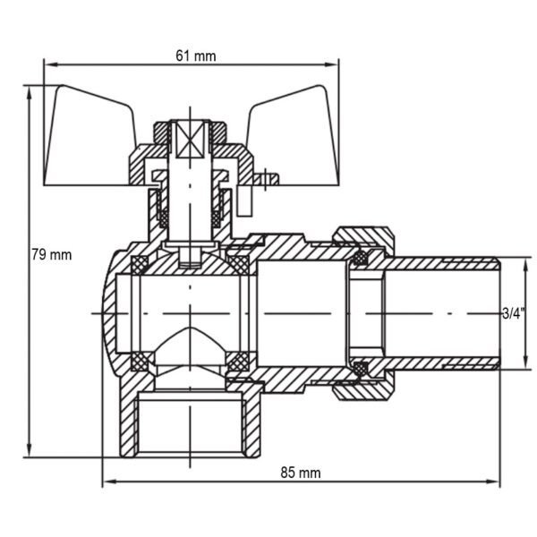 Кран з американкою 3/4" "антіпротечка"(Koer KR.228-Gi) кутовий Кран з американкою 3/4" "антіпротечка"(Koer KR.228-Gi) кутовий