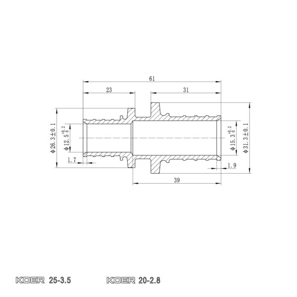 Муфта з'єднувальна перехідна Koer KA.С20-25 - 20(2.8mm) x 25(3.5mm)