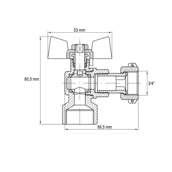 Кран кутовий з накидною гайкою Koer KR.223 - 3/4" ГГМ Кран кутовий з накидною гайкою Koer KR.223 - 3/4" ГГМ
