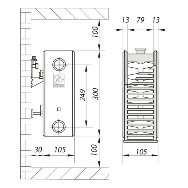 Сталевий радіатор KOER 22x300x500S (638 Вт, 8,44 кг, бокове підключення)