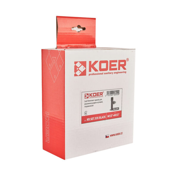 Комплект кранів рушникосушарки кутовий M1/2''xM1/2'' подовжений KOER KR.SET.535 BLACK Комплект кранів рушникосушарки кутовий M1/2''xM1/2'' подовжений KOER KR.SET.535 BLACK