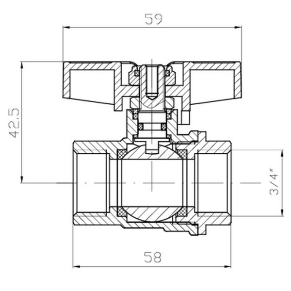 Кран кульовий ГГМ KOER EXTREME KE.217-20 - 3/4" FF ручка "метелик" червона