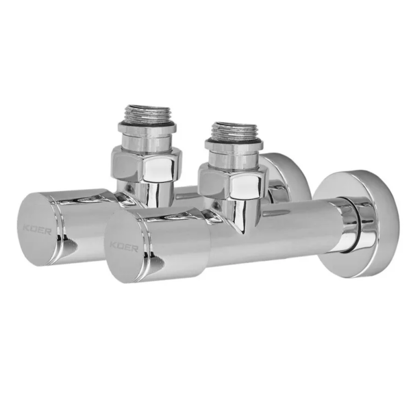 Комплект кранів рушникосушарки кутовий M1/2''xM1/2'' подовжений хромований KOER KR.SET.533 Комплект кранів рушникосушарки кутовий M1/2''xM1/2'' подовжений хромований KOER KR.SET.533