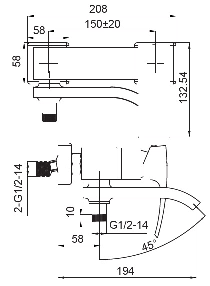 Змішувач для ванни з коротким виливом KOER KB-41007-04 (Колір хром+білий)