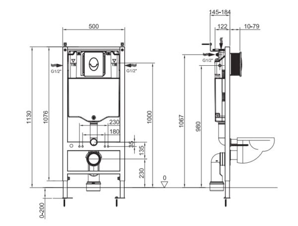 Інсталяція для підвісного унітазу KOER KT-0503-01 500x126x1150mm з панеллю змиву KT-0606-01 хром Інсталяція для підвісного унітазу KOER KT-0503-01 500x126x1150mm з панеллю змиву KT-0606-01 хром