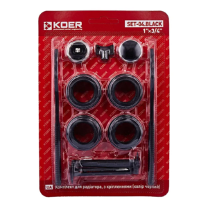 Комплект для радіатора Koer SET-04.Black 3/4" З кріпленнями (кол. чорний) Комплект для радіатора Koer SET-04.Black 3/4" З кріпленнями (кол. чорний)