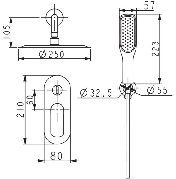 Душова система вбудована KOER KB-62028-01, 2 функції (Колір хром)