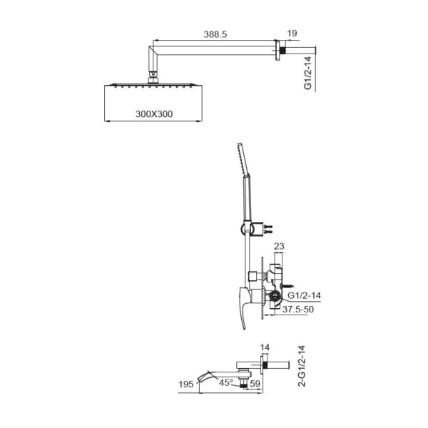 Душова система вбудована KOER KB-66007-01, 3 функції (Колір хром) Душова система вбудована KOER KB-66007-01, 3 функції (Колір хром)