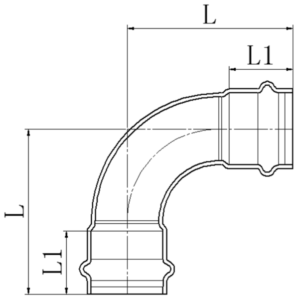Коліно 90° дворозтрубне KOER KQ.L42-2 PRESS-INOX AISI 304 42x42