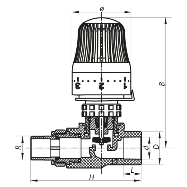 Кран термостатичний з термоголовкою прямий PPR 20x1/2 Koer K0155.PRO Кран термостатичний з термоголовкою прямий PPR 20x1/2 Koer K0155.PRO