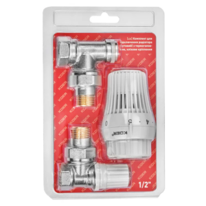 Комплект для підключення радіатора Koer SET-23 - 1/2'' кутовий з термоголовкою, клікове кріплення Комплект для підключення радіатора Koer SET-23 - 1/2'' кутовий з термоголовкою, клікове кріплення