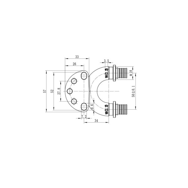 Кутник настін з наскрізн.проход.та ВР Koer KA.LW16-06F-16- 16(2.2mm) x 1/2"F x 16(2.2mm)