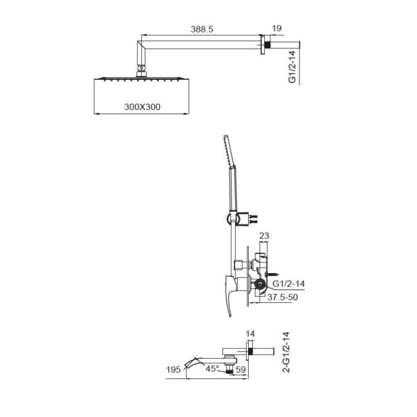 Душова система вбудована KOER KB-66007-05, 3 функції (Колір чорний) Душова система вбудована KOER KB-66007-05, 3 функції (Колір чорний)