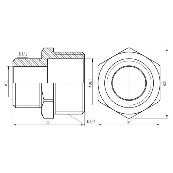 Ніпель редукційний Thermo Alliance Forte 3/4"х1/2" хром SF359H2015 Ніпель редукційний Thermo Alliance Forte 3/4"х1/2" хром SF359H2015