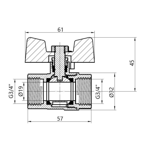 Кран кульовий Thermo Alliance Base 3/4" ВР для газу (метелик) SD602G20 Кран кульовий Thermo Alliance Base 3/4" ВР для газу (метелик) SD602G20