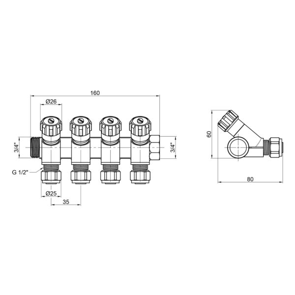 Колектор Thermo Alliance Standart 3/4" 4 виходи SD230W4 Колектор Thermo Alliance Standart 3/4" 4 виходи SD230W4