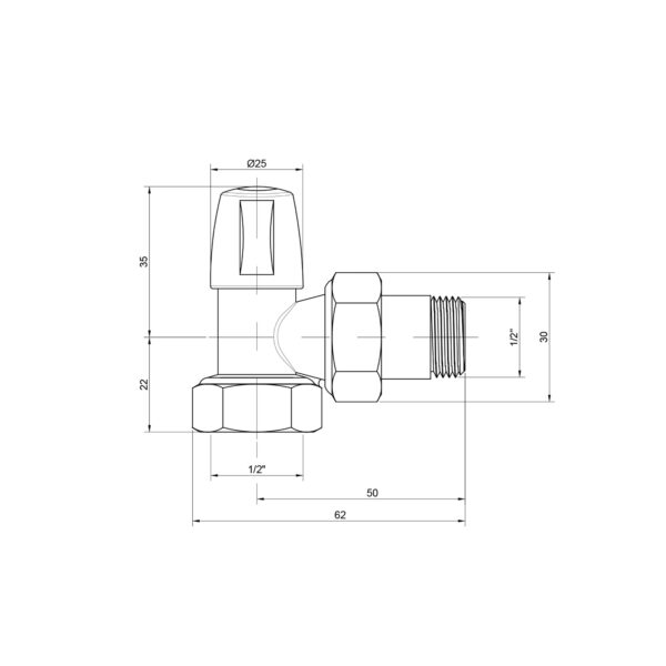 Кран радіаторний Icma 1/2" кутовий без ручки №805 Кран радіаторний Icma 1/2" кутовий без ручки №805