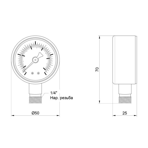 Манометр Thermo Alliance Standart 50 мм 1/4", нижнє підмикання SD1704B