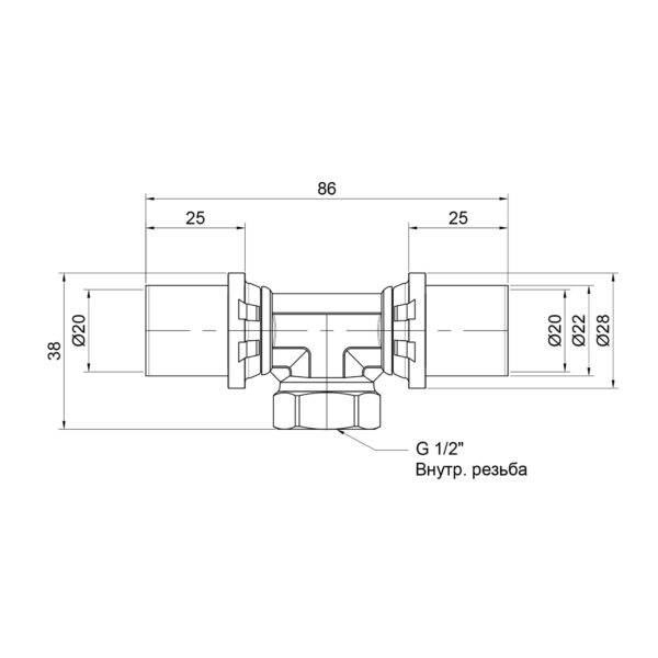 Тройник пресс Icma 20х1/2"х20 ВР No408 Трійник прес Icma 20х1/2"х20 ВР №408