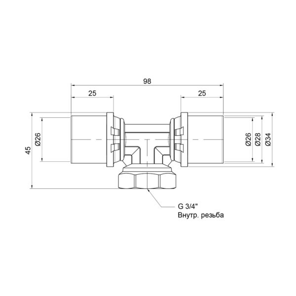 Трійник прес Icma 26х3/4"х26 ВР №408 Трійник прес Icma 26х3/4"х26 ВР №408