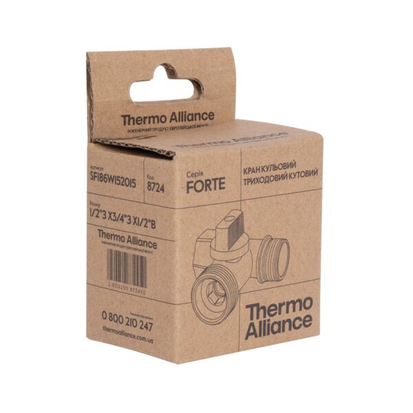 Кран приборный шаровой Thermo Alliance Forte 1/2"х3/4"х1/2" SF186W152015 Кран приладовий кульовий Thermo Alliance Forte 1/2"х3/4"х1/2" SF186W152015