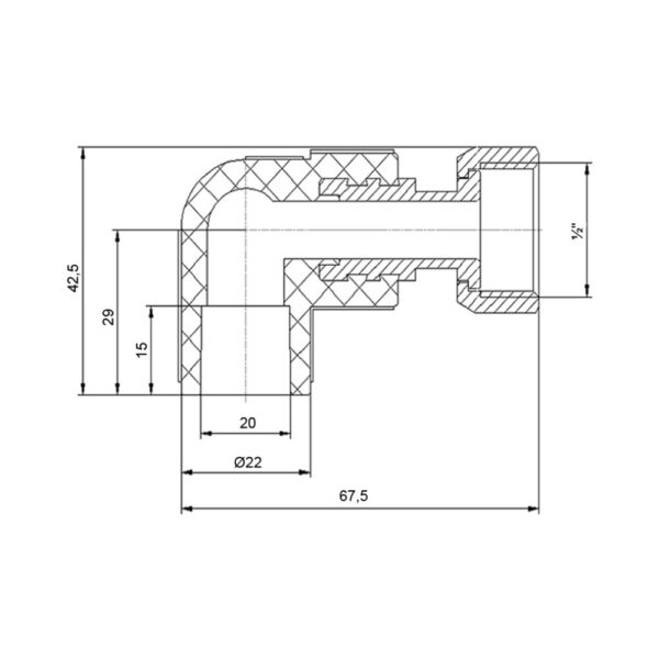Кутик PPR Blue Ocean з накидною гайкою 20х1/2", 90° ВР Кутик PPR Blue Ocean з накидною гайкою 20х1/2", 90° ВР