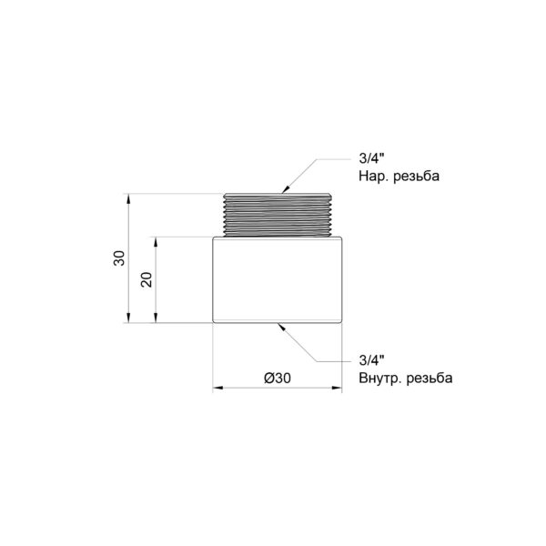 Подовжувач Thermo Alliance Standart 20х3/4" хром SD1302020 Подовжувач Thermo Alliance Standart 20х3/4" хром SD1302020