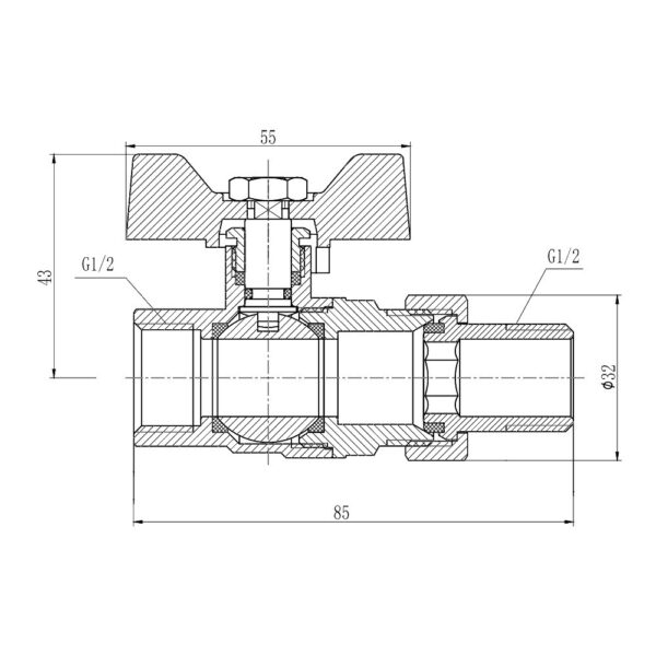 Кран кульовий "Американка" Thermo Alliance Forte 1/2" прямий SF220W15 Кран кульовий "Американка" Thermo Alliance Forte 1/2" прямий SF220W15