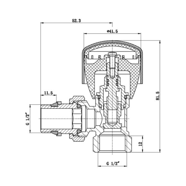 Кран радіаторний Thermo Alliance Standart Powerful 1/2" з антипротіканням кутовий SF232W15 Кран радіаторний Thermo Alliance Standart Powerful 1/2" з антипротіканням кутовий SF232W15