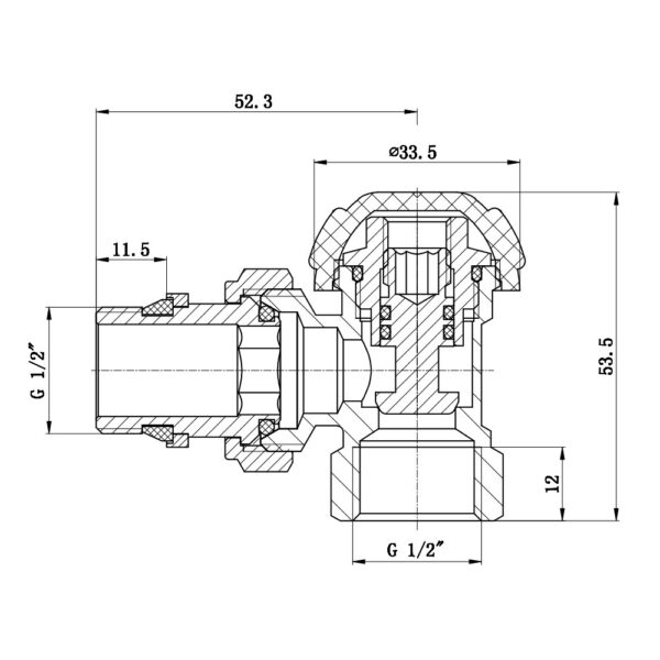 Кран радіаторний Thermo Alliance Standart Powerful 1/2" з антипротіканням кутовий SF233W15 Кран радіаторний Thermo Alliance Standart Powerful 1/2" з антипротіканням кутовий SF233W15