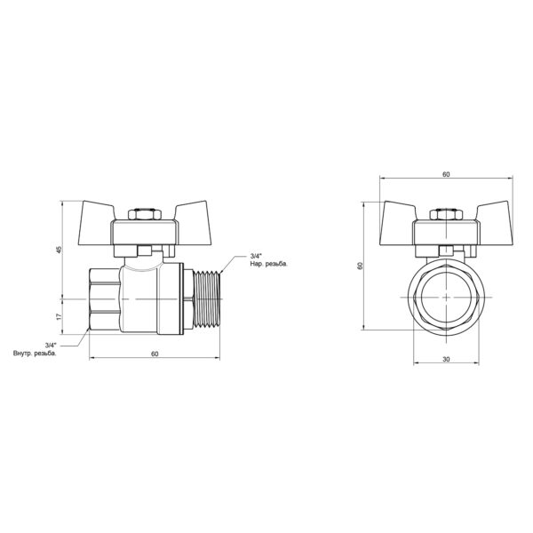 Кран кульовий Thermo Alliance Standart 3/4" ВЗ для води (метелик) SD607NW20PN40 Кран кульовий Thermo Alliance Standart 3/4" ВЗ для води (метелик) SD607NW20PN40