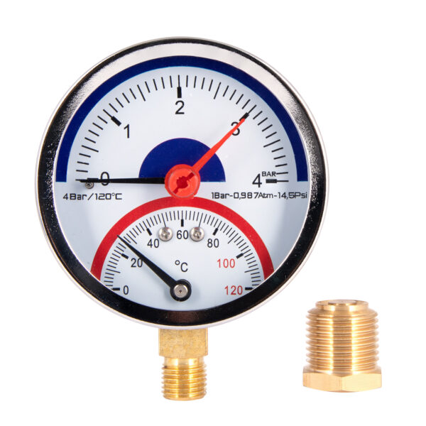 Термоманометр Thermo Alliance Standart 80 мм 1/2", нижнє підмикання SD1724B Термоманометр Thermo Alliance Standart 80 мм 1/2", нижнє підмикання SD1724B