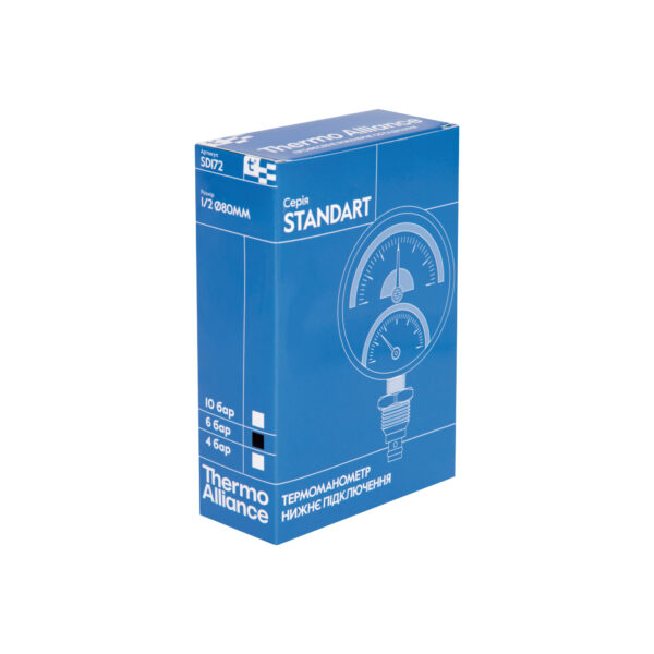 Термоманометр Thermo Alliance Standart 80 мм 1/2", нижнє підмикання SD1726B Термоманометр Thermo Alliance Standart 80 мм 1/2", нижнє підмикання SD1726B
